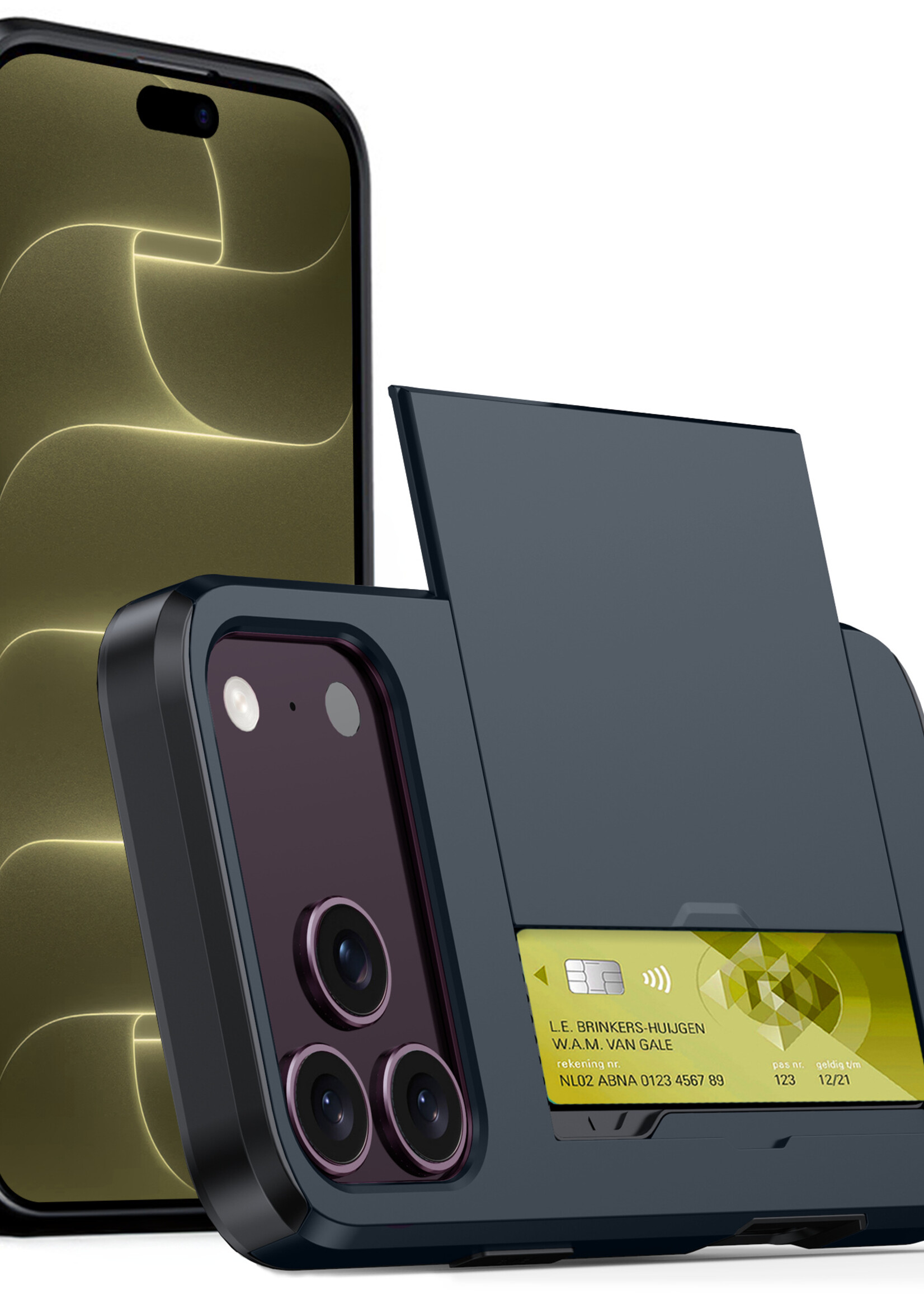 LUQ LUQ iPhone 18 Pro Max Hoesje Pashouder Hard - Donker Blauw