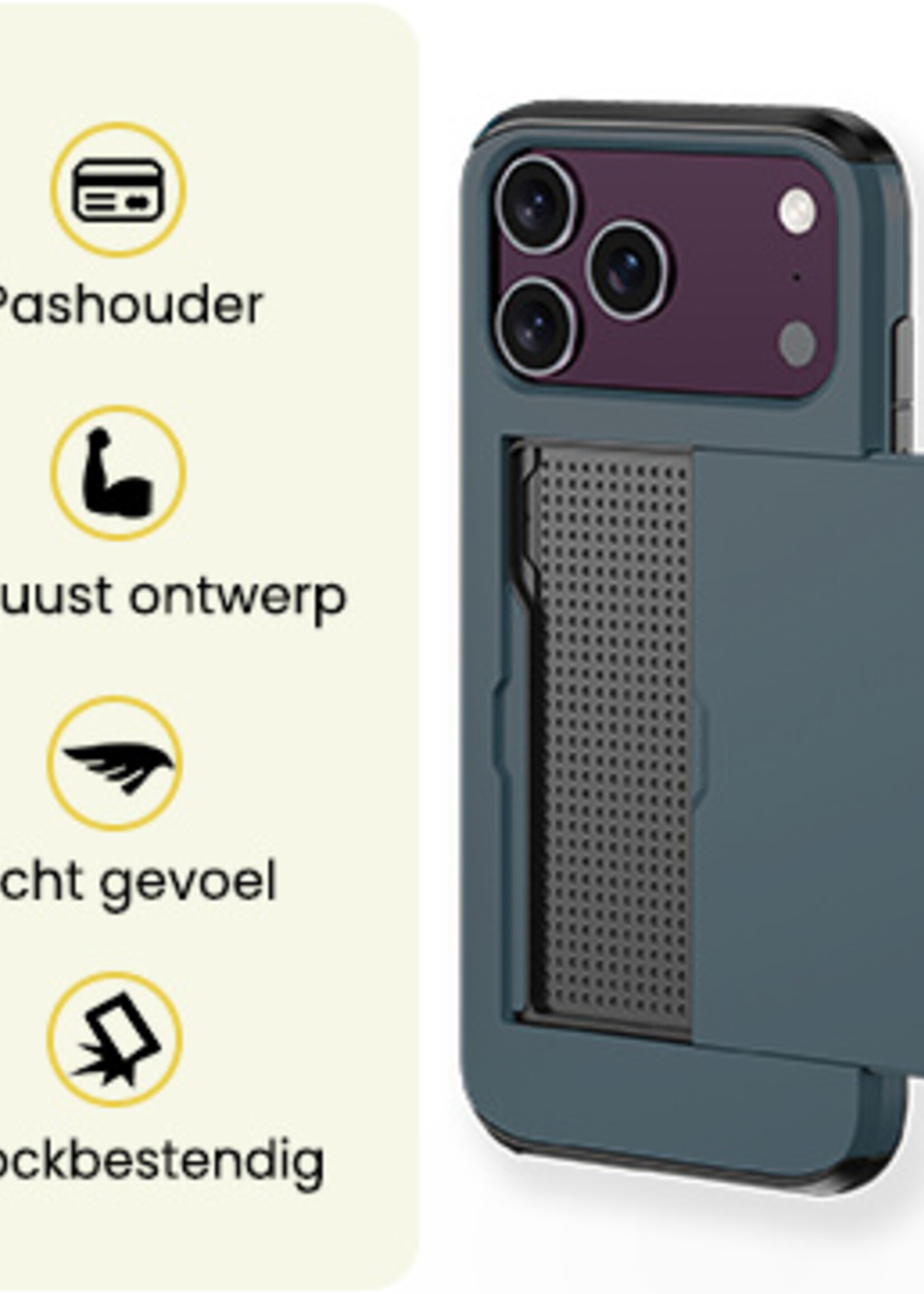 LUQ LUQ iPhone 18 Pro Max Hoesje Pashouder Hard - Donker Blauw