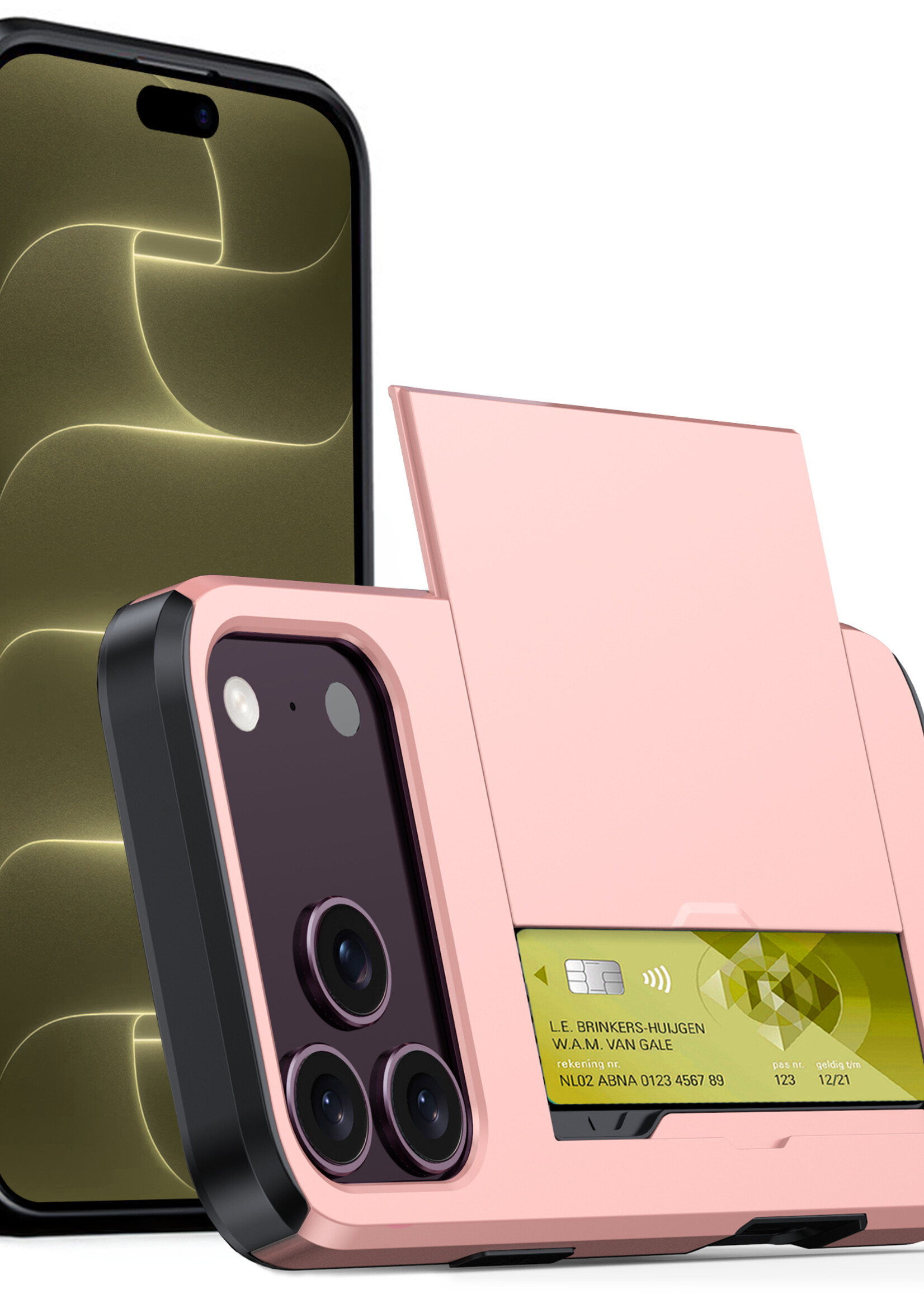 LUQ LUQ iPhone 18 Pro Max Hoesje Pashouder Hard - Rose Goud