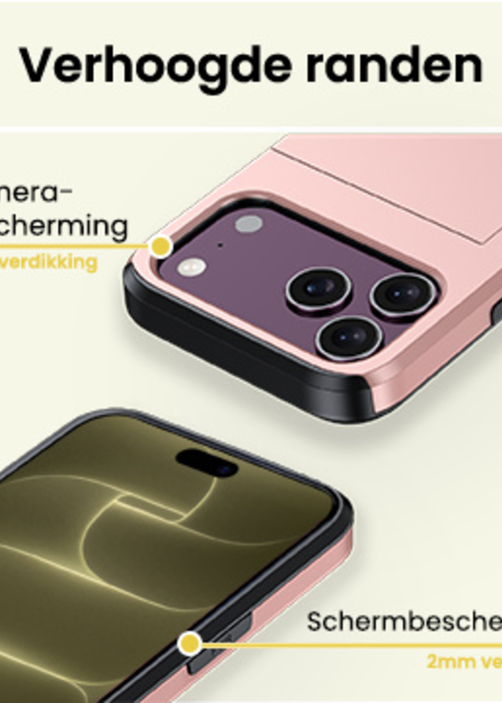 LUQ LUQ iPhone 18 Pro Max Hoesje Pashouder Hard - Rose Goud