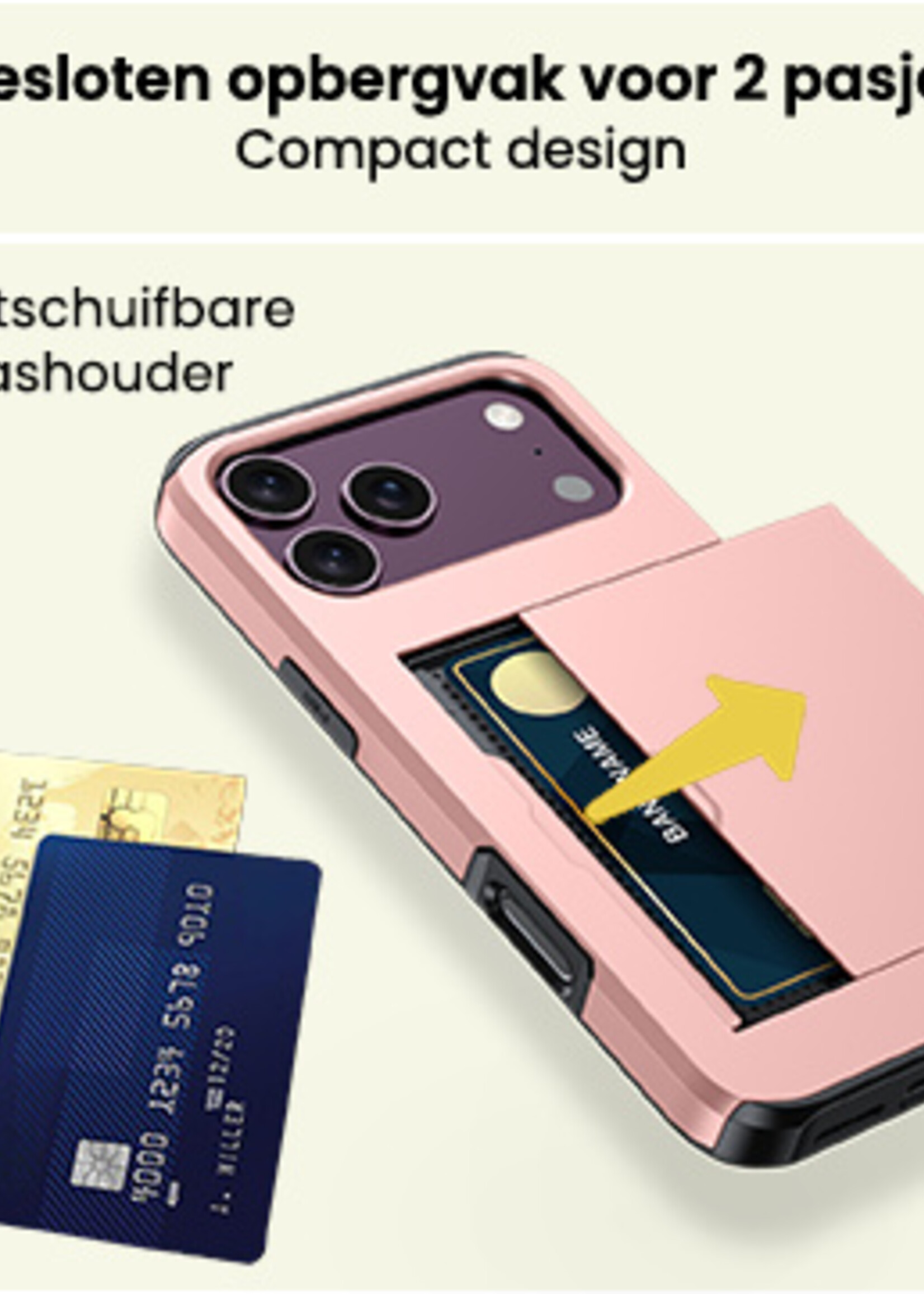 LUQ LUQ iPhone 18 Pro Max Hoesje Pashouder Hard - Rose Goud