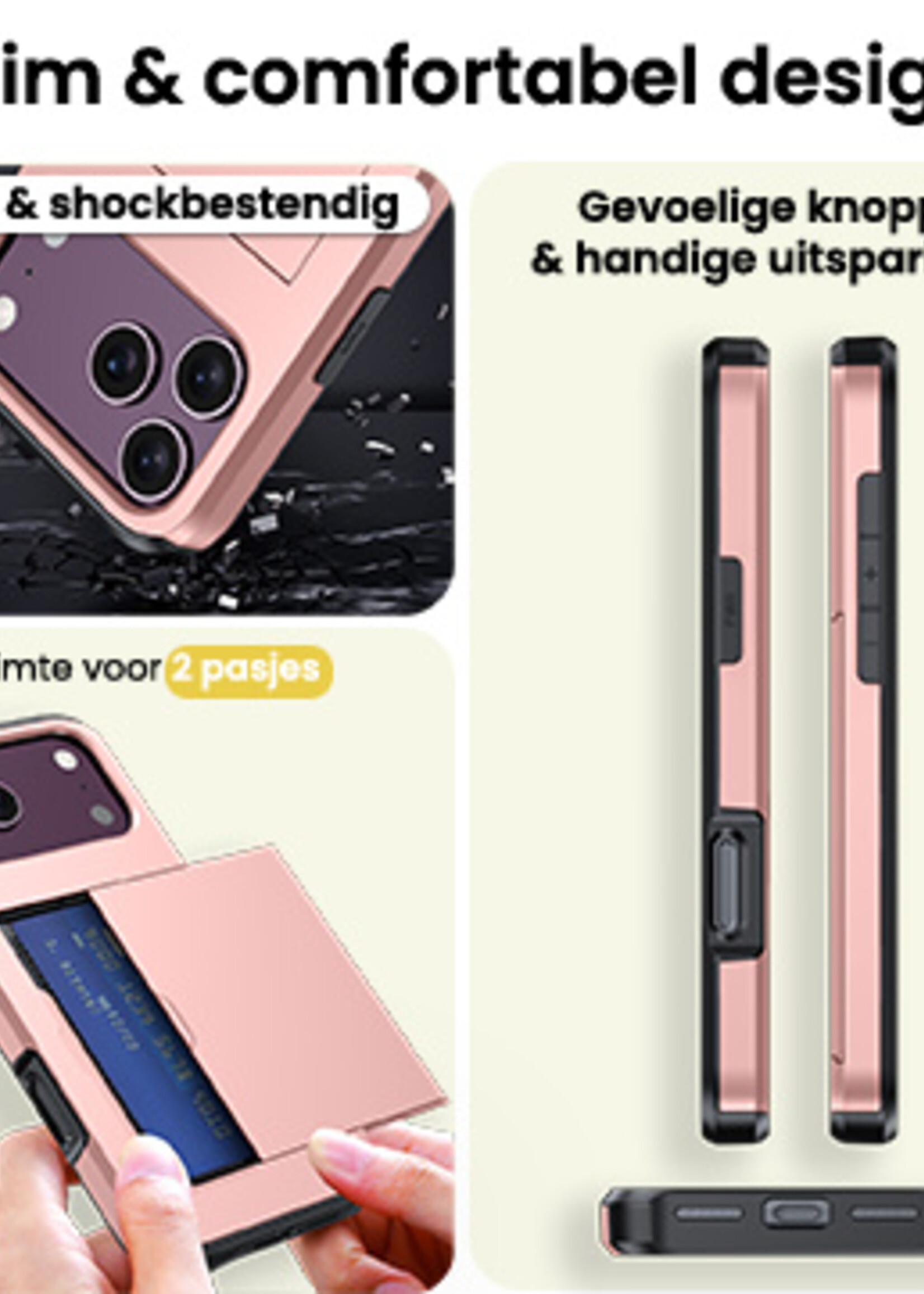 LUQ LUQ iPhone 18 Pro Max Hoesje Pashouder Hard - Rose Goud