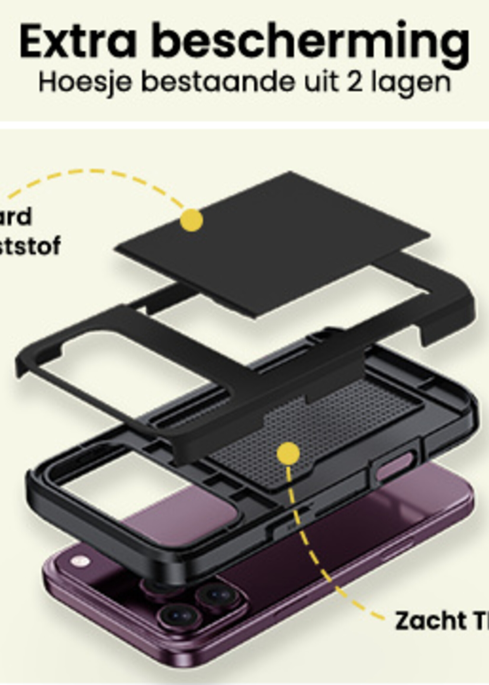 LUQ LUQ iPhone 18 Pro Max Hoesje Pashouder Hard - Zwart