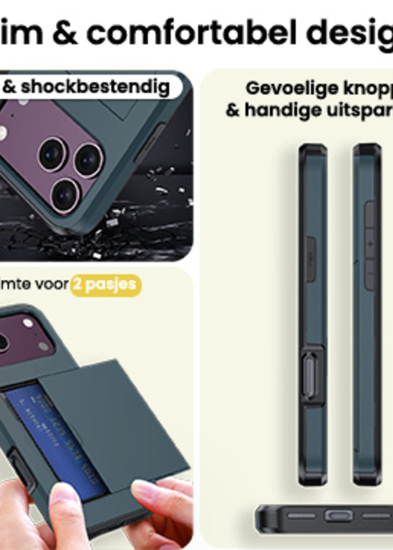 LUQ LUQ iPhone 18 Pro Max Hoesje Pashouder Hard Met Screenprotector - Donker Blauw