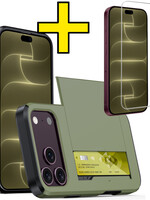 LUQ LUQ iPhone 18 Pro Max Hoesje Pashouder Hard Met Screenprotector - Donker Groen