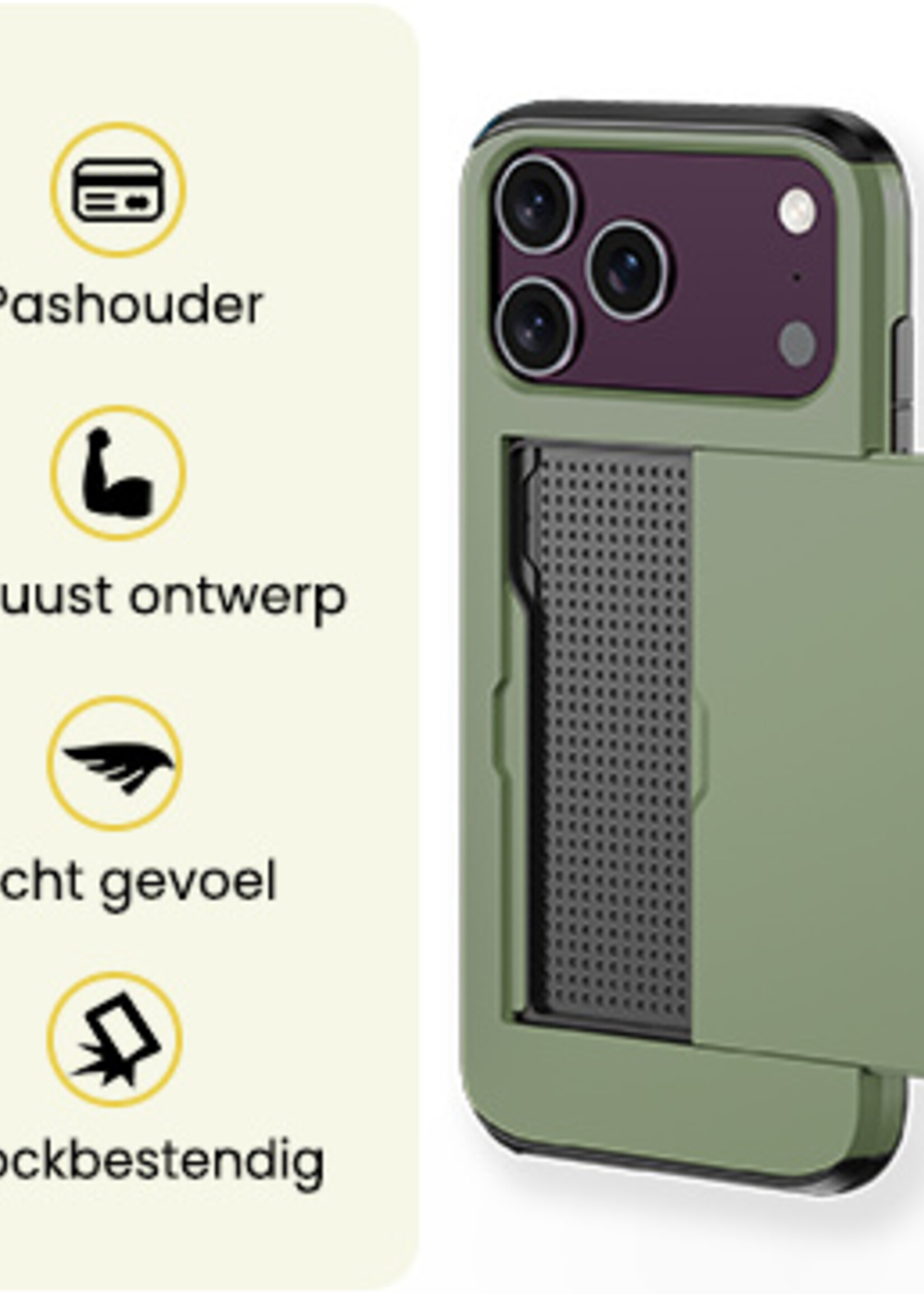 LUQ LUQ iPhone 18 Pro Max Hoesje Pashouder Hard Met Screenprotector - Donker Groen
