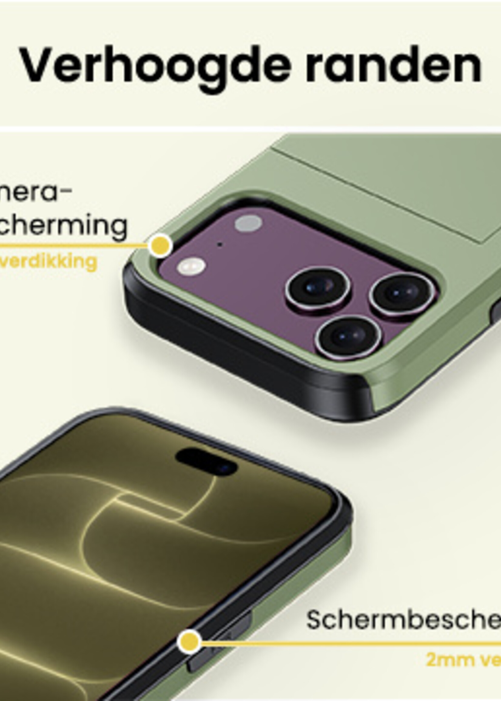 LUQ LUQ iPhone 18 Pro Max Hoesje Pashouder Hard Met Screenprotector - Donker Groen
