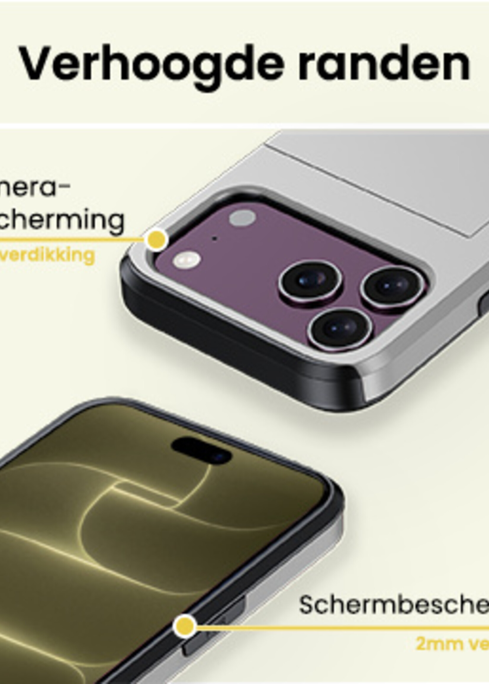LUQ LUQ iPhone 18 Pro Max Hoesje Pashouder Hard Met Screenprotector - Grijs