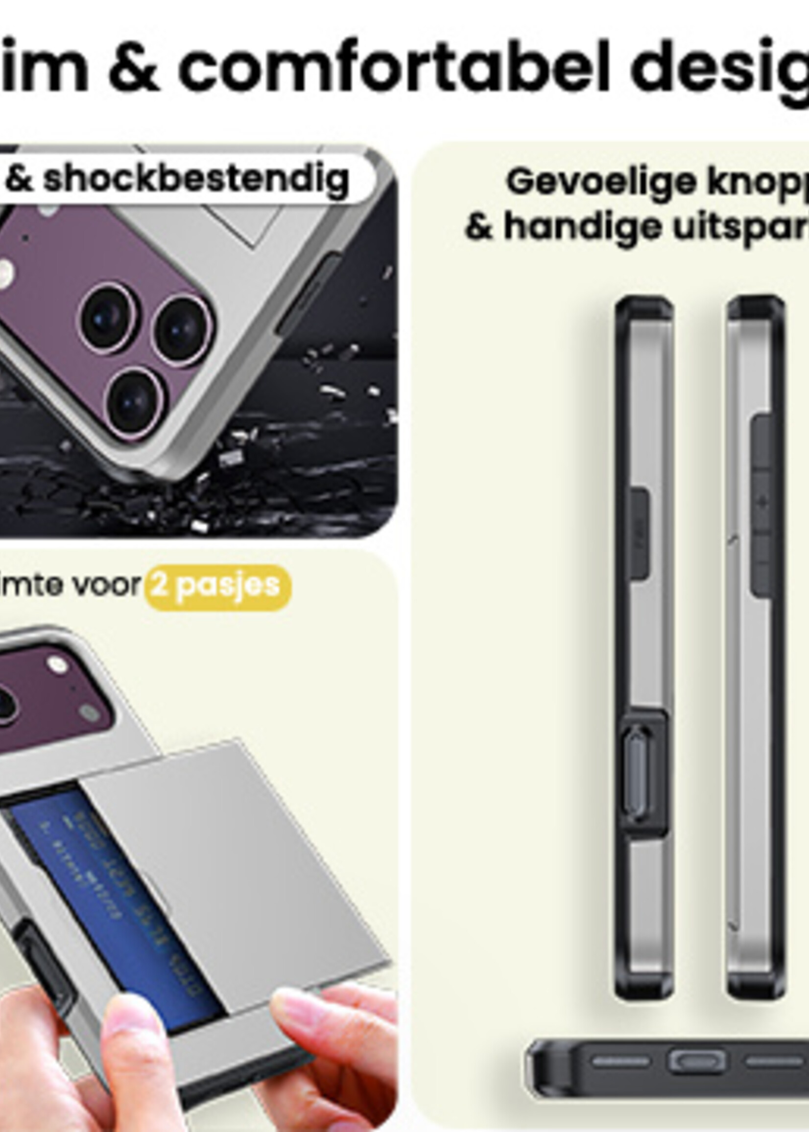 LUQ LUQ iPhone 18 Pro Max Hoesje Pashouder Hard Met Screenprotector - Grijs