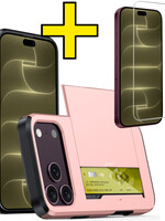 LUQ LUQ iPhone 18 Pro Max Hoesje Pashouder Hard Met Screenprotector - Rose Goud