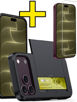 LUQ LUQ iPhone 18 Pro Max Hoesje Pashouder Hard Met Screenprotector - Zwart