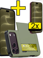 LUQ LUQ iPhone 18 Pro Max Hoesje Pashouder Hard Met 2x Screenprotector - Donker Groen