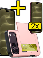 LUQ LUQ iPhone 18 Pro Max Hoesje Pashouder Hard Met 2x Screenprotector - Rose Goud
