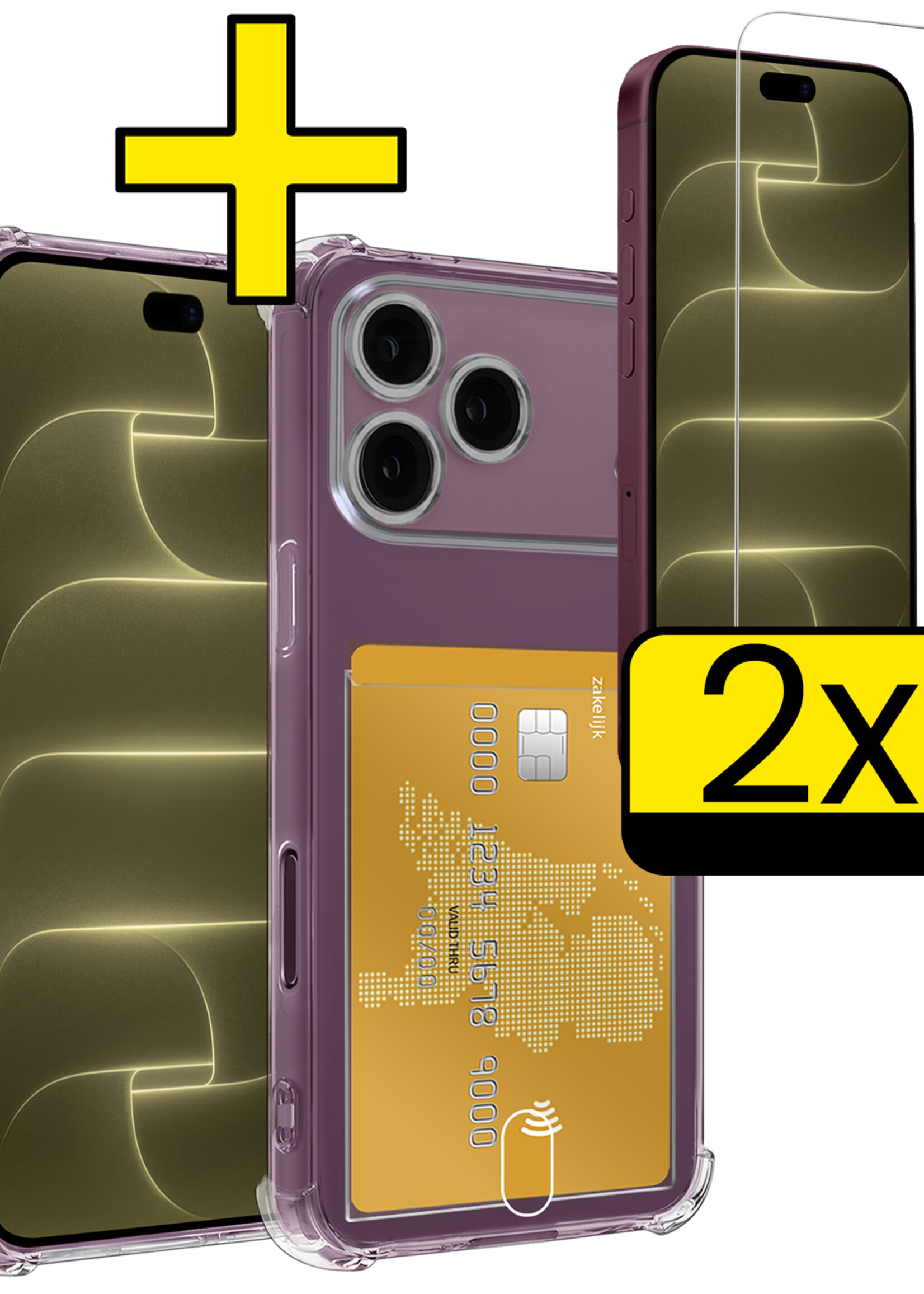 LUQ LUQ iPhone 18 Pro Max Hoesje Pashouder Met 2x Screenprotector