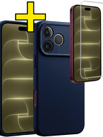 LUQ LUQ iPhone 18 Pro Hoesje Siliconen Met Screenprotector Met Dichte Notch - Donkerblauw