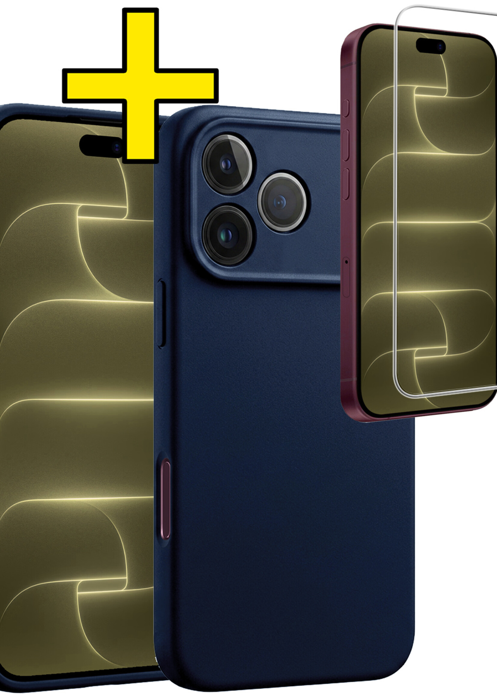 LUQ LUQ iPhone 18 Pro Hoesje Siliconen Met Screenprotector Met Dichte Notch - Donkerblauw