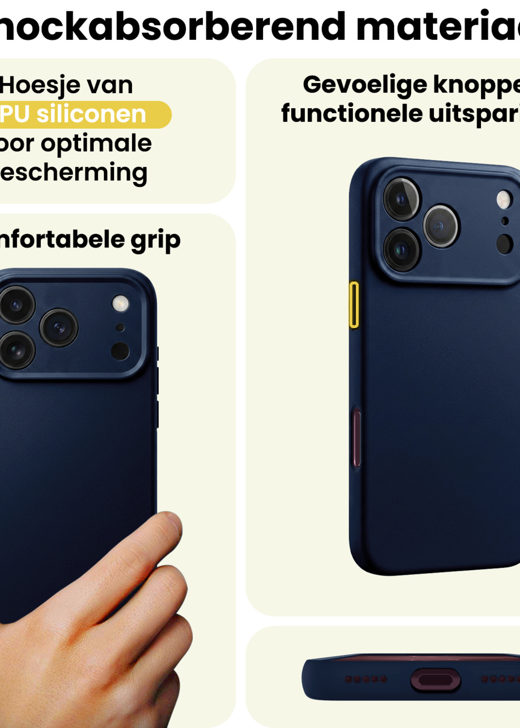 LUQ LUQ iPhone 18 Pro Hoesje Siliconen Met Screenprotector Met Dichte Notch - Donkerblauw