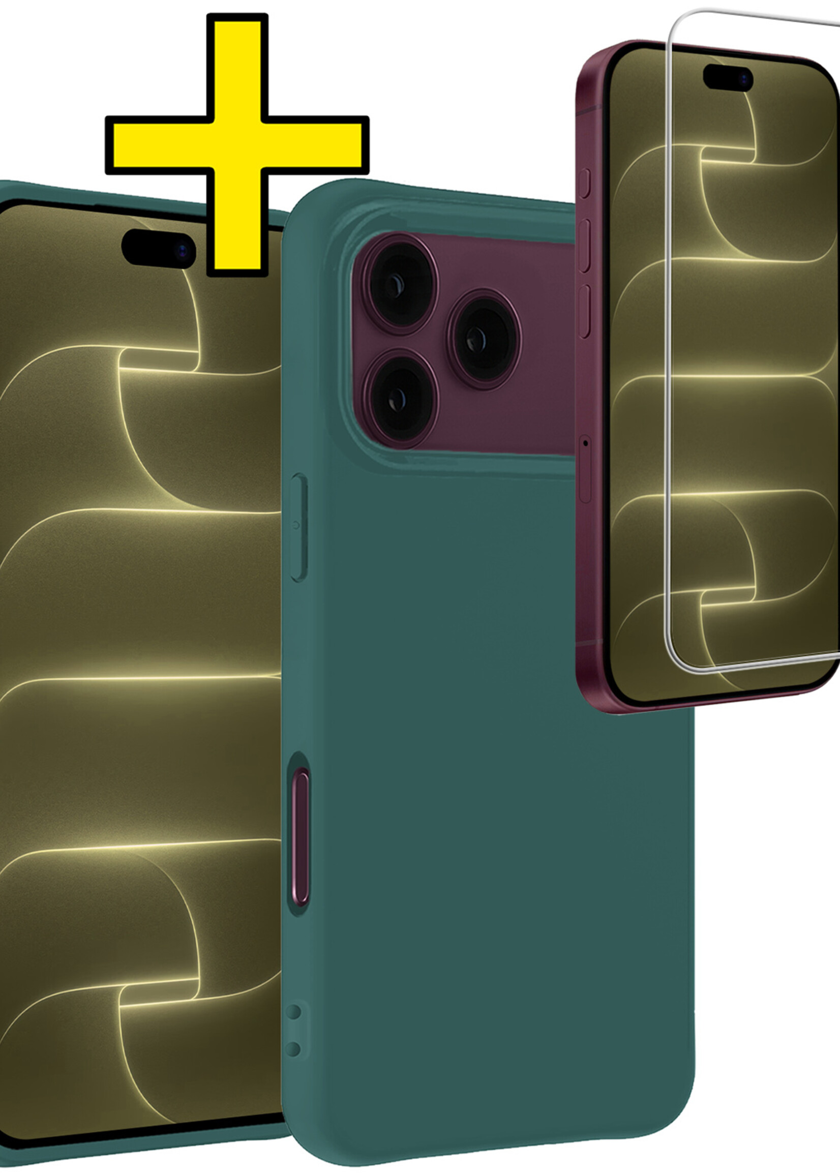 LUQ LUQ iPhone 18 Pro Hoesje Siliconen Met Screenprotector Met Dichte Notch - Donkergroen