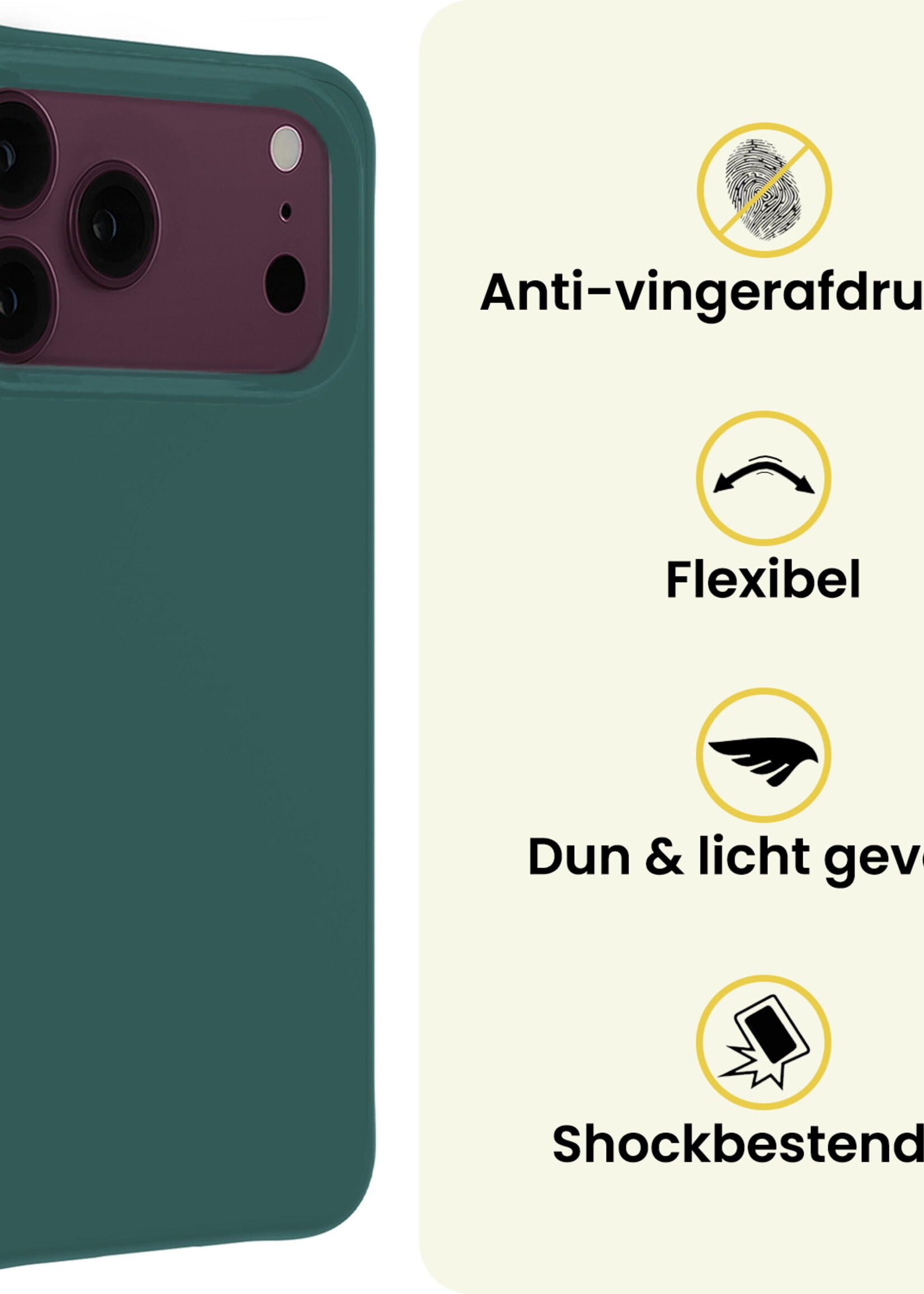LUQ LUQ iPhone 18 Pro Hoesje Siliconen Met Screenprotector Met Dichte Notch - Donkergroen