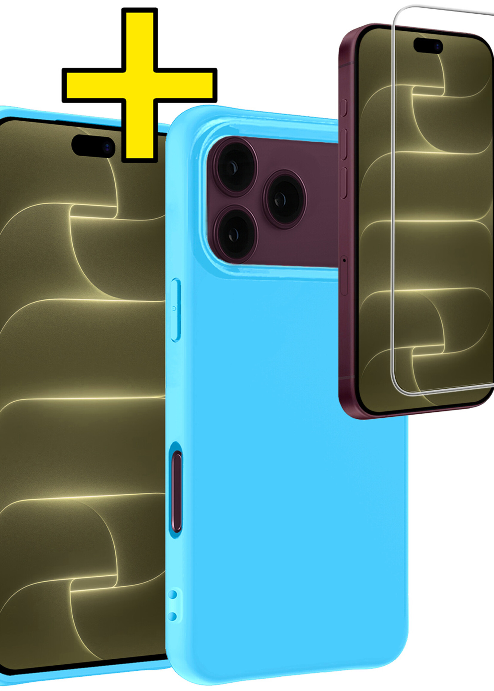 LUQ LUQ iPhone 18 Pro Hoesje Siliconen Met Screenprotector Met Dichte Notch - Lichtblauw