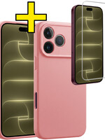 LUQ LUQ iPhone 18 Pro Hoesje Siliconen Met Screenprotector Met Dichte Notch - Lichtroze