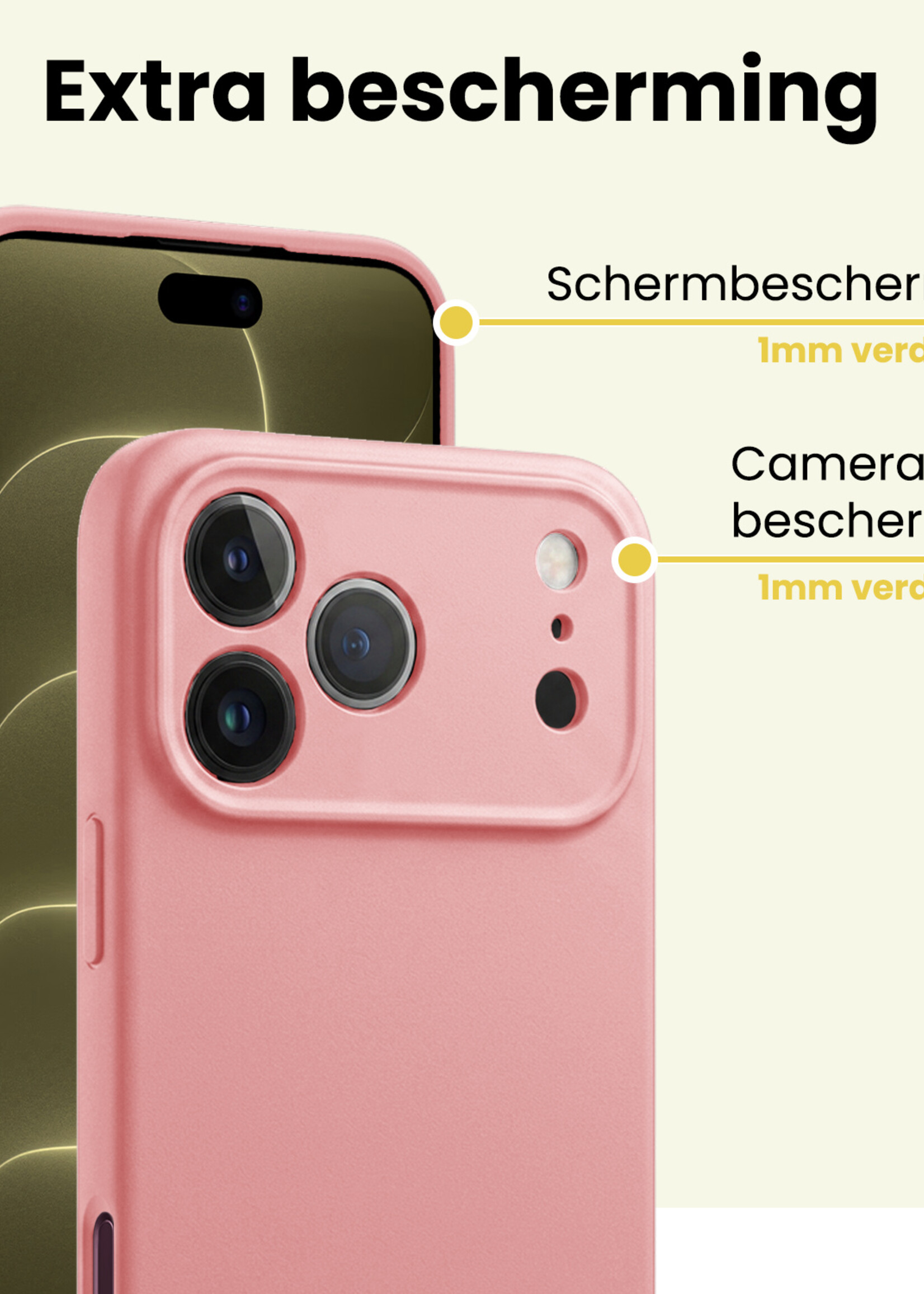 LUQ LUQ iPhone 18 Pro Hoesje Siliconen Met Screenprotector Met Dichte Notch - Lichtroze