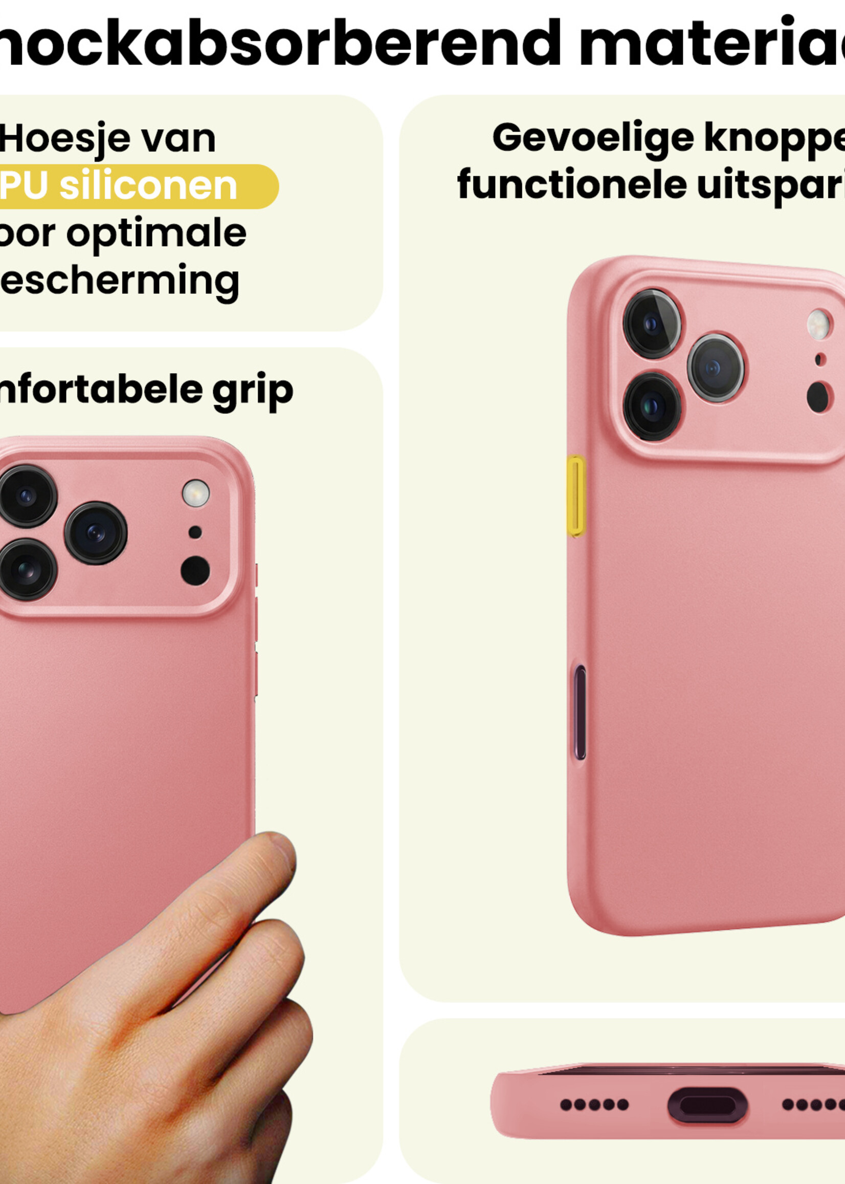 LUQ LUQ iPhone 18 Pro Hoesje Siliconen Met Screenprotector Met Dichte Notch - Lichtroze