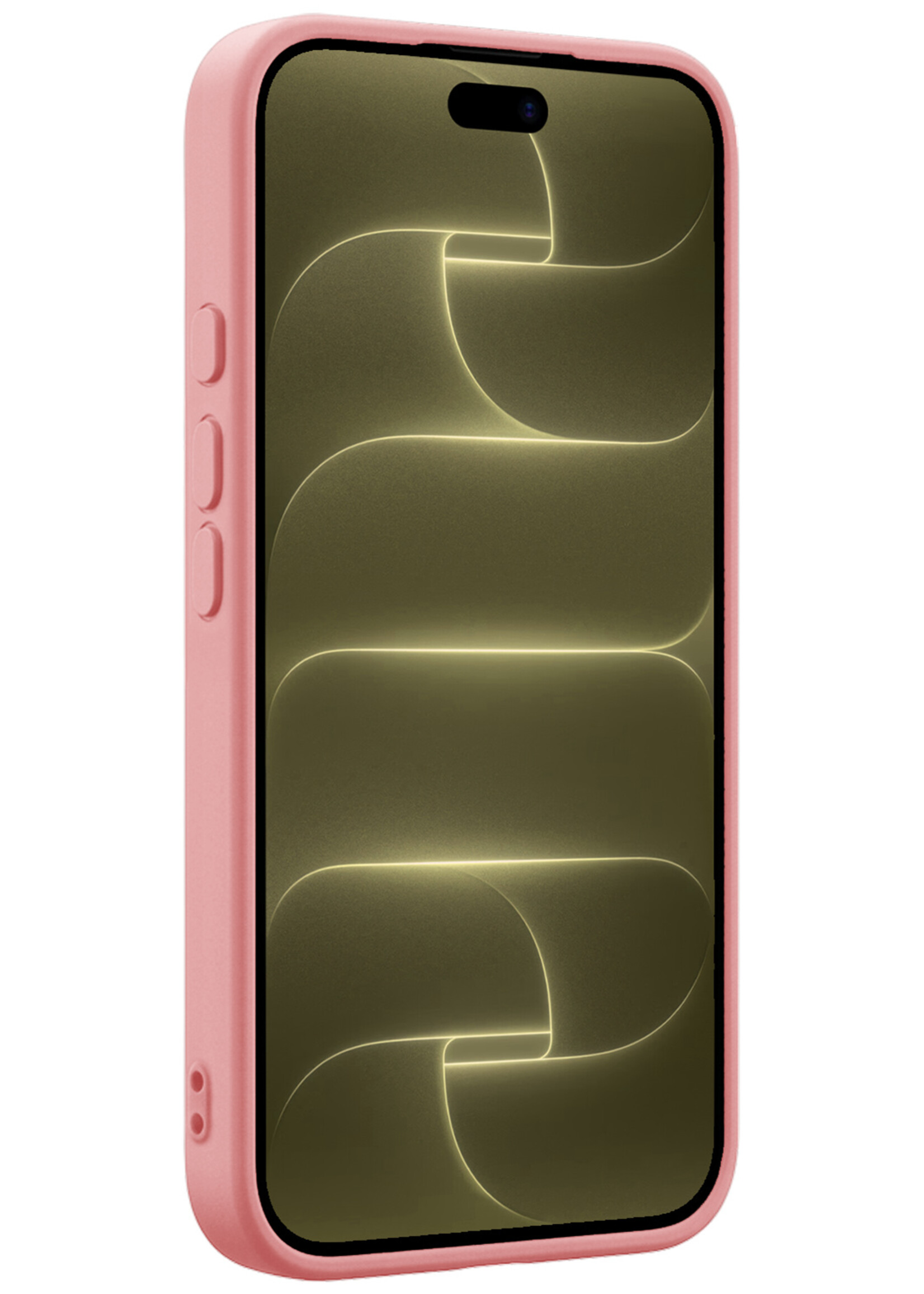 LUQ LUQ iPhone 18 Pro Hoesje Siliconen Met Screenprotector Met Dichte Notch - Lichtroze