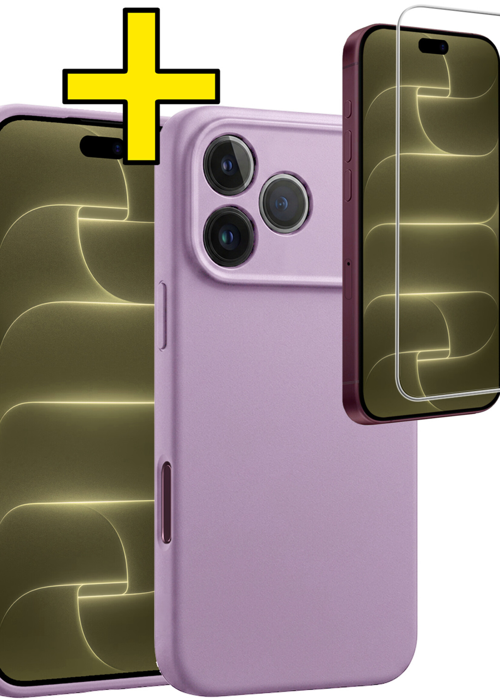 LUQ LUQ iPhone 18 Pro Hoesje Siliconen Met Screenprotector Met Dichte Notch - Lila