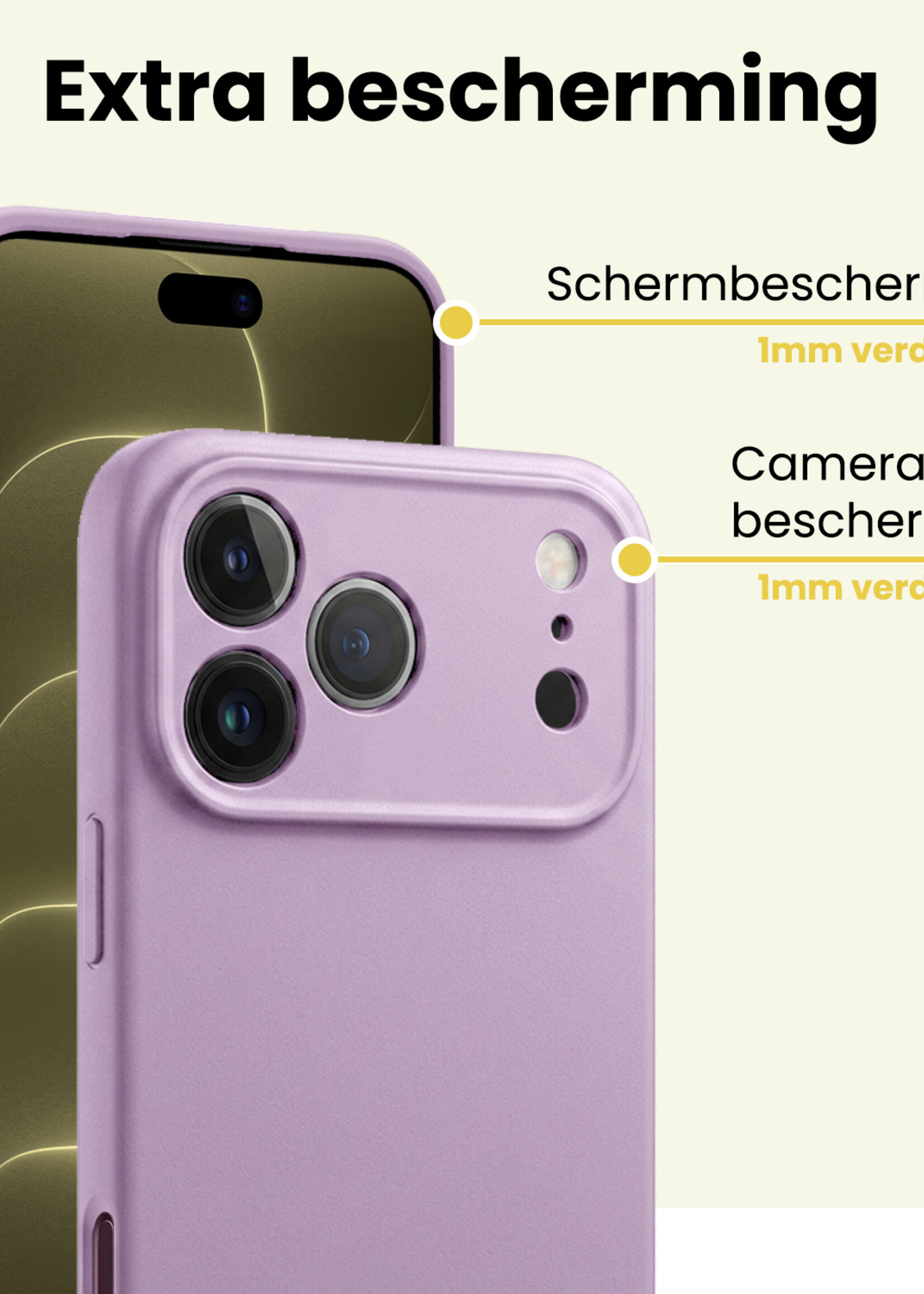 LUQ LUQ iPhone 18 Pro Hoesje Siliconen Met Screenprotector Met Dichte Notch - Lila