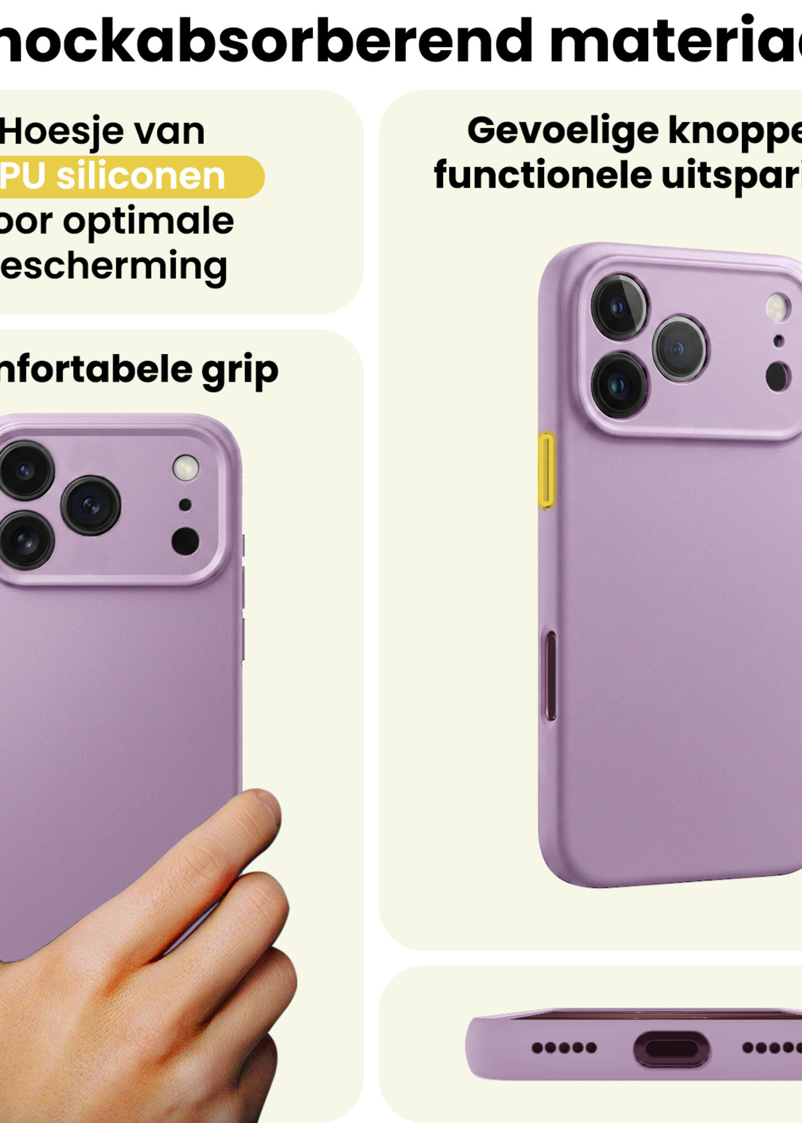 LUQ LUQ iPhone 18 Pro Hoesje Siliconen Met Screenprotector Met Dichte Notch - Lila
