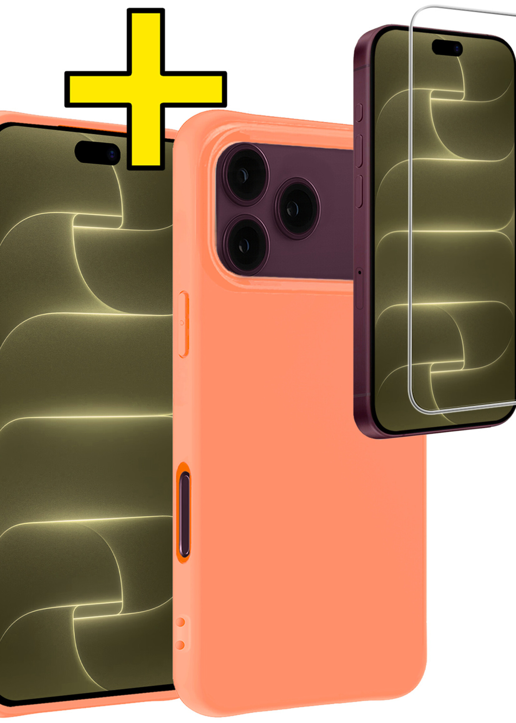 LUQ LUQ iPhone 18 Pro Hoesje Siliconen Met Screenprotector Met Dichte Notch - Perzik