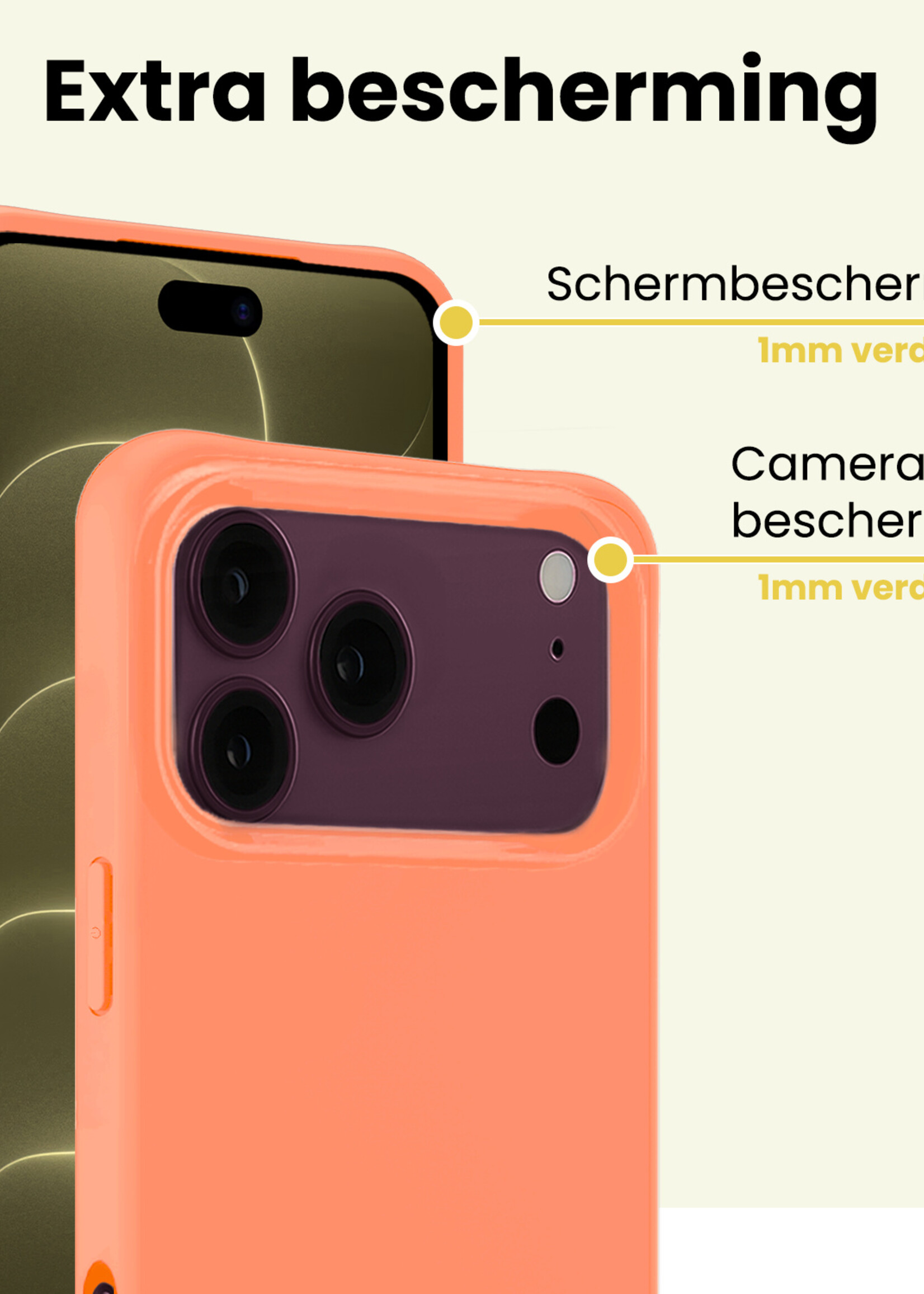 LUQ LUQ iPhone 18 Pro Hoesje Siliconen Met Screenprotector Met Dichte Notch - Perzik