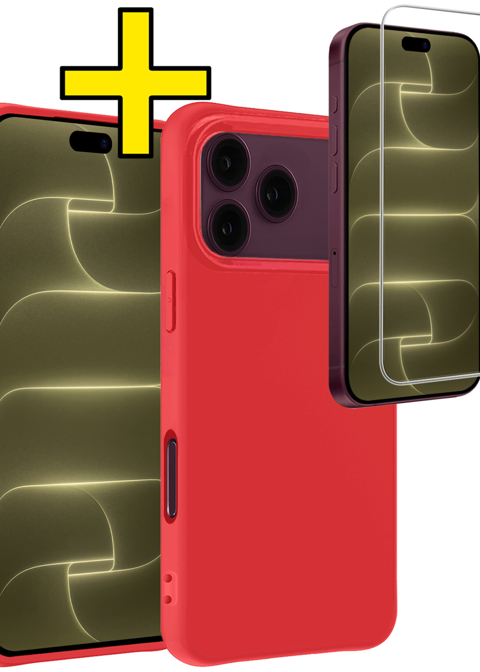 LUQ LUQ iPhone 18 Pro Hoesje Siliconen Met Screenprotector Met Dichte Notch - Rood