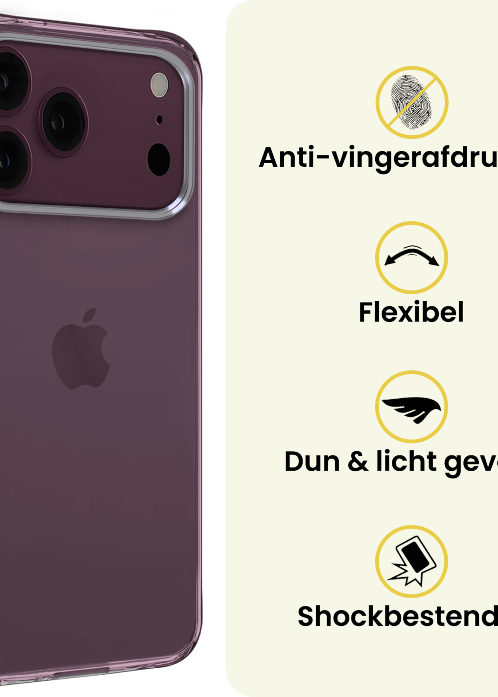 LUQ LUQ iPhone 18 Pro Hoesje Siliconen Met Screenprotector Met Dichte Notch - Transparant