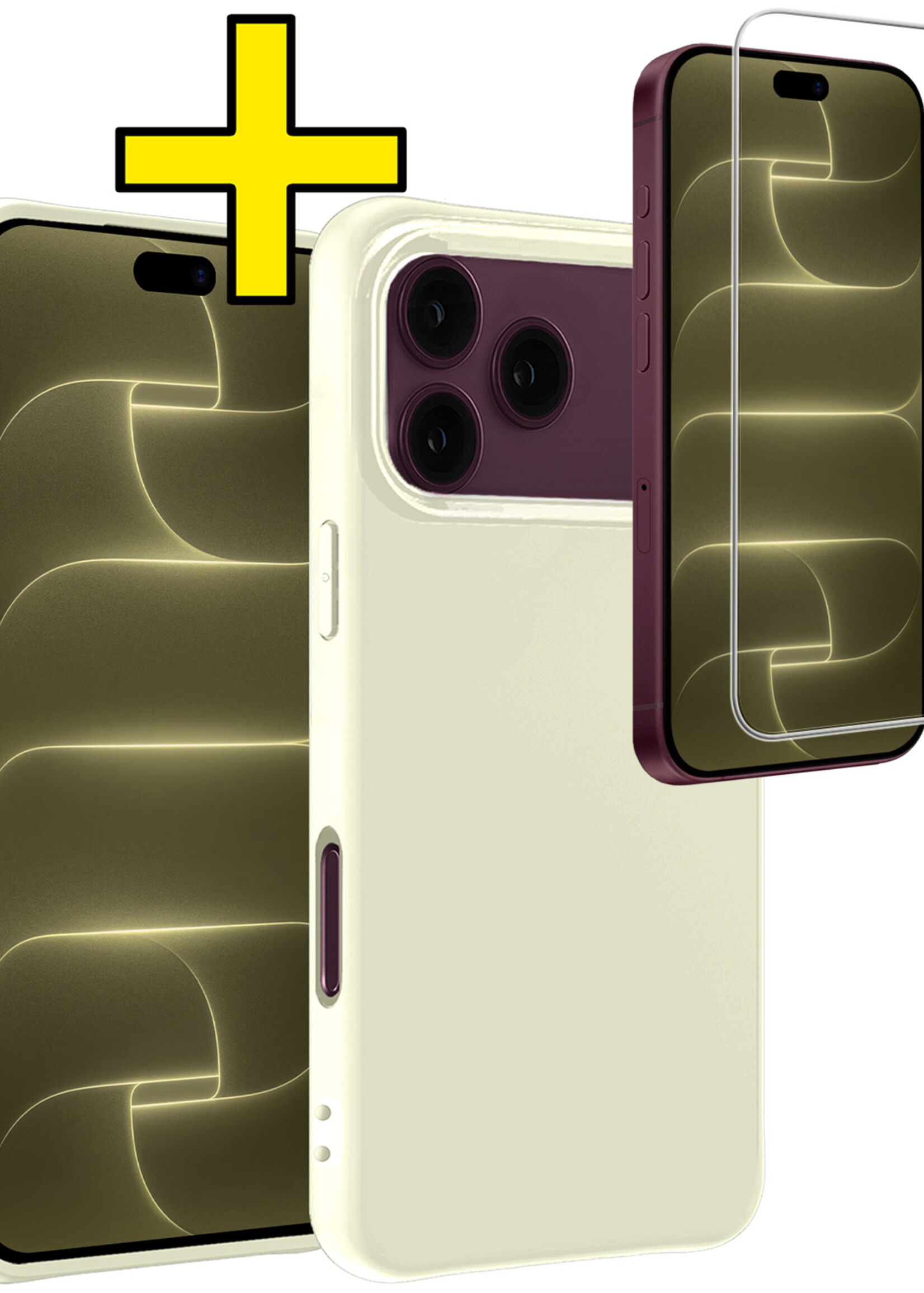 LUQ LUQ iPhone 18 Pro Hoesje Siliconen Met Screenprotector Met Dichte Notch - Wit