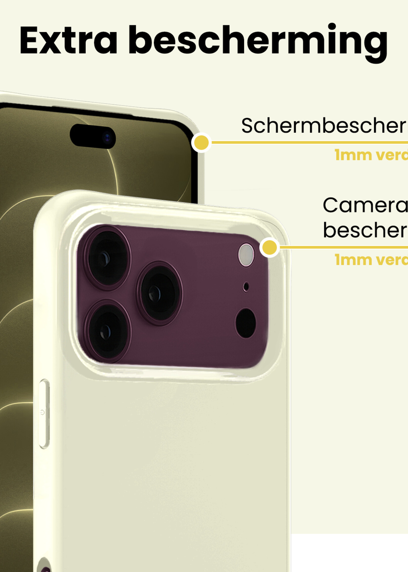 LUQ LUQ iPhone 18 Pro Hoesje Siliconen Met Screenprotector Met Dichte Notch - Wit