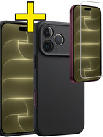 LUQ LUQ iPhone 18 Pro Hoesje Siliconen Met Screenprotector Met Dichte Notch - Zwart