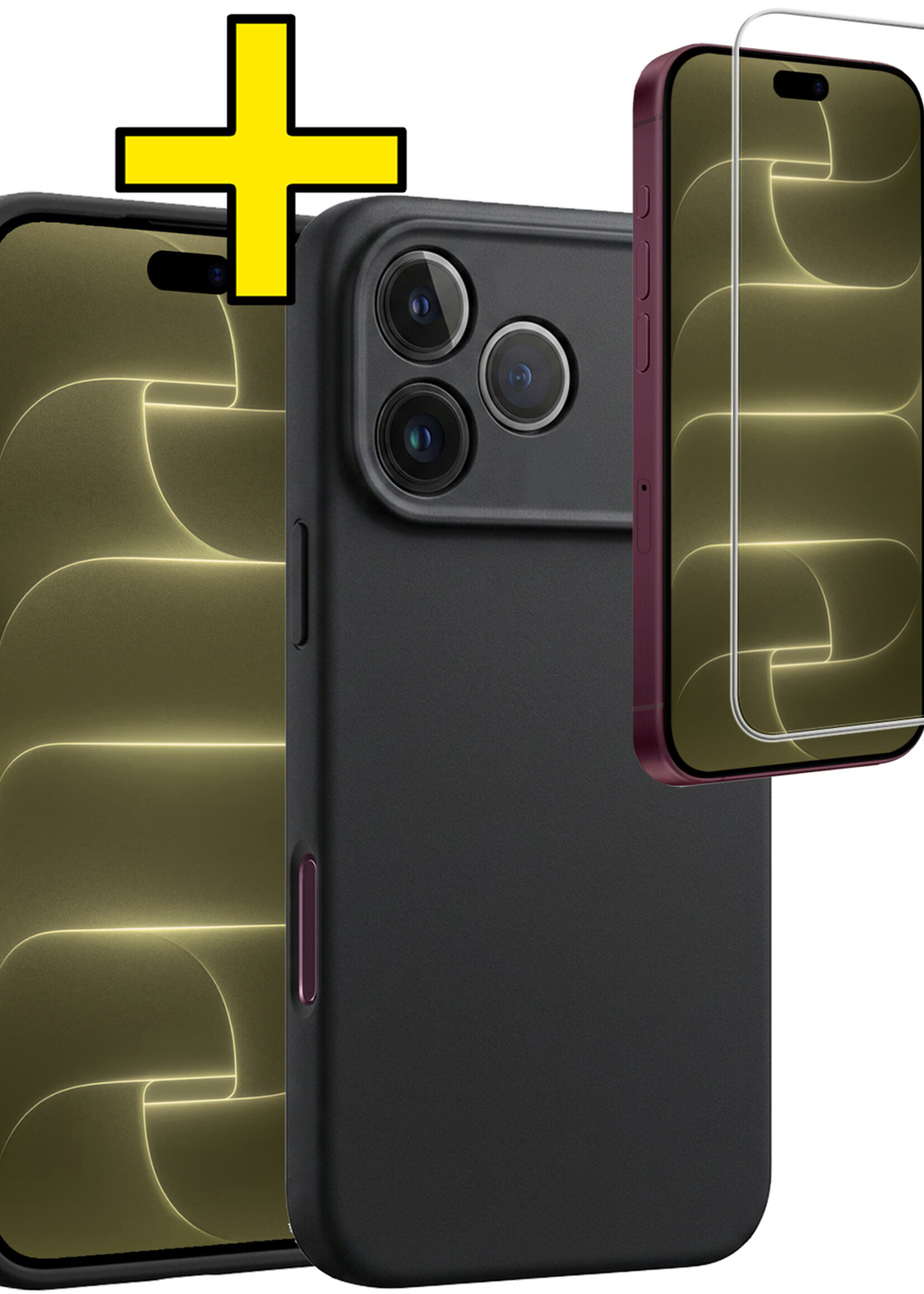 LUQ LUQ iPhone 18 Pro Hoesje Siliconen Met Screenprotector Met Dichte Notch - Zwart