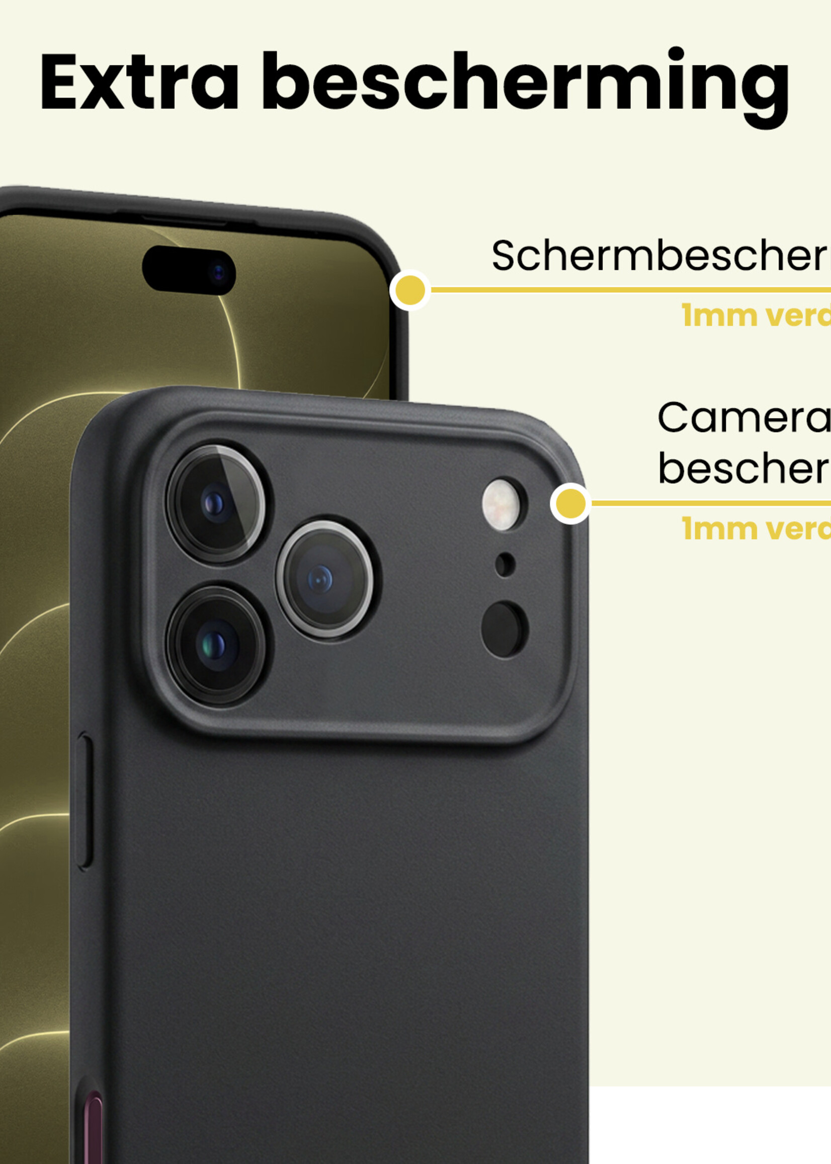 LUQ LUQ iPhone 18 Pro Hoesje Siliconen Met Screenprotector Met Dichte Notch - Zwart