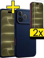 LUQ LUQ iPhone 18 Pro Hoesje Siliconen Met 2x Screenprotector Met Dichte Notch - Donkerblauw