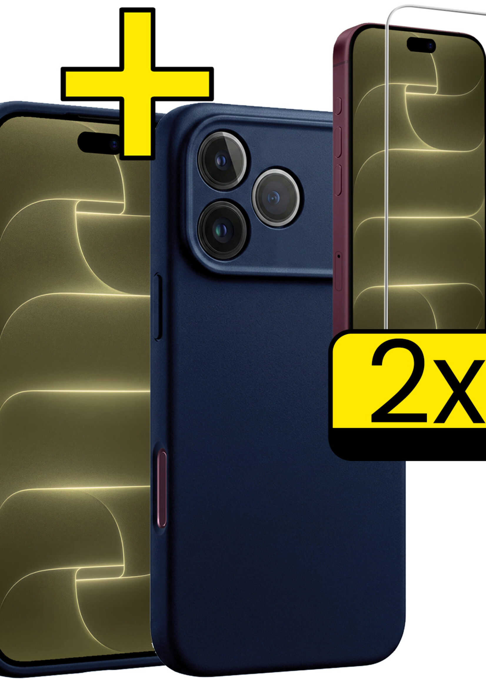 LUQ LUQ iPhone 18 Pro Hoesje Siliconen Met 2x Screenprotector Met Dichte Notch - Donkerblauw