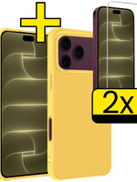 LUQ LUQ iPhone 18 Pro Hoesje Siliconen Met 2x Screenprotector Met Dichte Notch - Geel