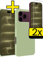 LUQ LUQ iPhone 18 Pro Hoesje Siliconen Met 2x Screenprotector Met Dichte Notch - Groen