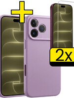 LUQ LUQ iPhone 18 Pro Hoesje Siliconen Met 2x Screenprotector Met Dichte Notch - Lila