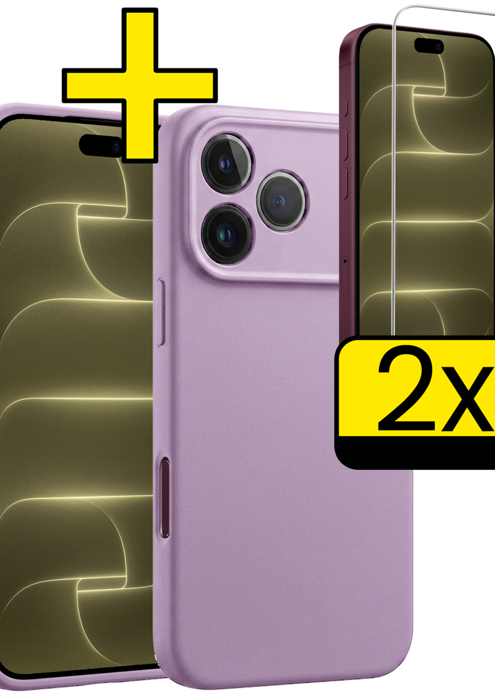 LUQ LUQ iPhone 18 Pro Hoesje Siliconen Met 2x Screenprotector Met Dichte Notch - Lila