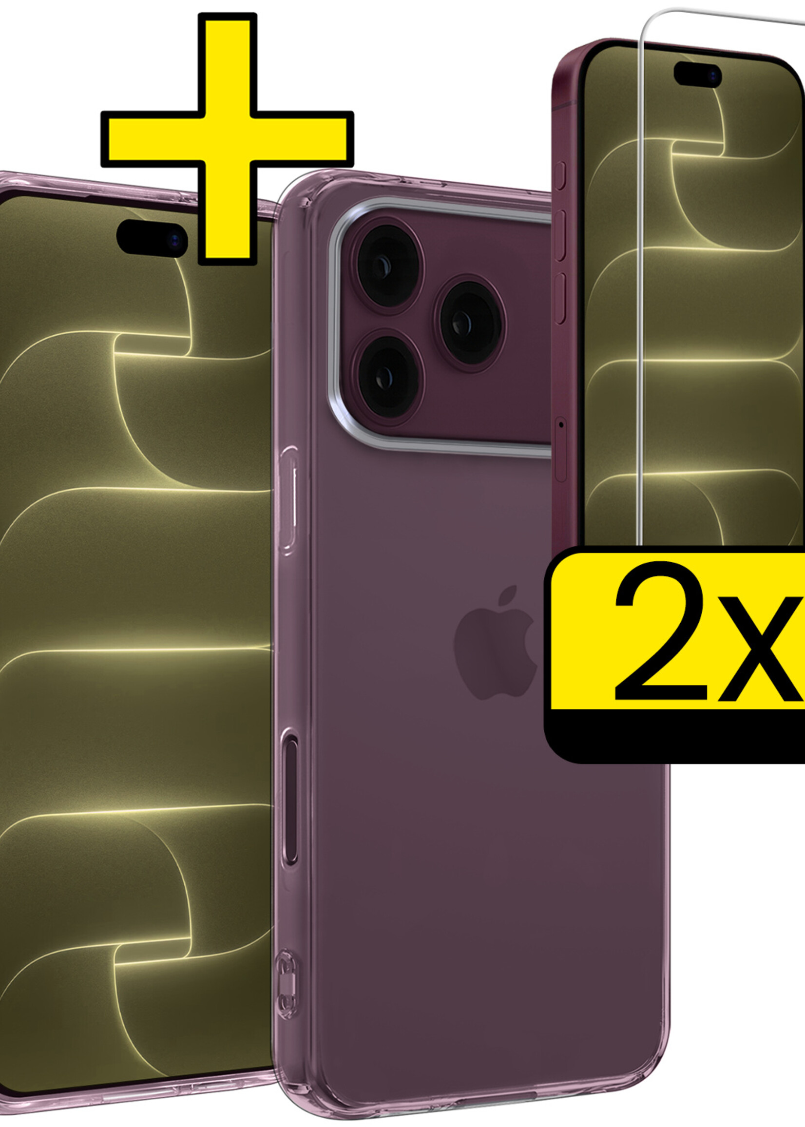 LUQ LUQ iPhone 18 Pro Hoesje Siliconen Met 2x Screenprotector Met Dichte Notch - Transparant