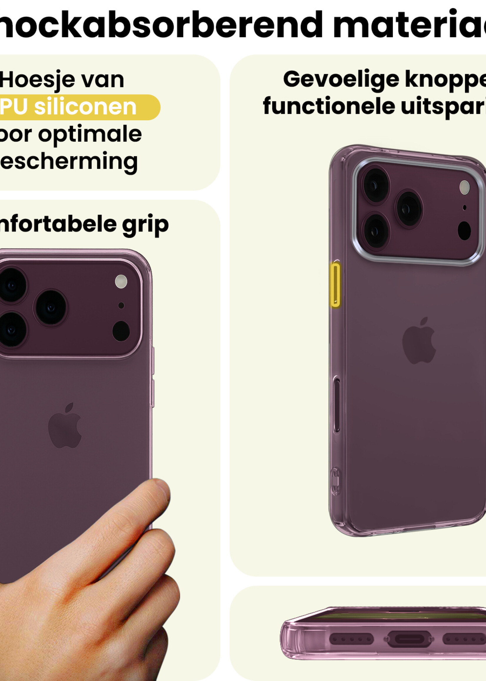 LUQ LUQ iPhone 18 Pro Hoesje Siliconen Met 2x Screenprotector Met Dichte Notch - Transparant