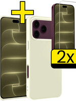 LUQ LUQ iPhone 18 Pro Hoesje Siliconen Met 2x Screenprotector Met Dichte Notch - Wit