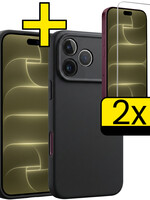 LUQ LUQ iPhone 18 Pro Hoesje Siliconen Met 2x Screenprotector Met Dichte Notch - Zwart